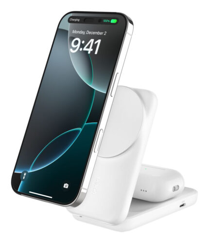 Belkin 2-in-1 uitklapbare magnetische lader met Qi2 25 W (wit)